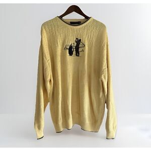 Vtg Pinnacle Sweater Men XXL Embroidered Golf Crewneck Grandpa Texture Yellow